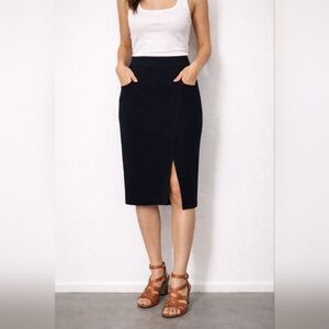 BCBGMaxAzria Size L Black Pencil Knit Overlap Skirt